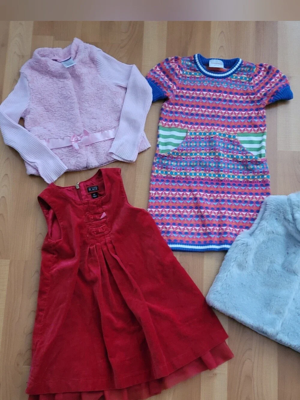 Catrer's Girl 4T Clothes Lot of 4 pcs, Pink Cardigan, velvet & Knit dress, Vest